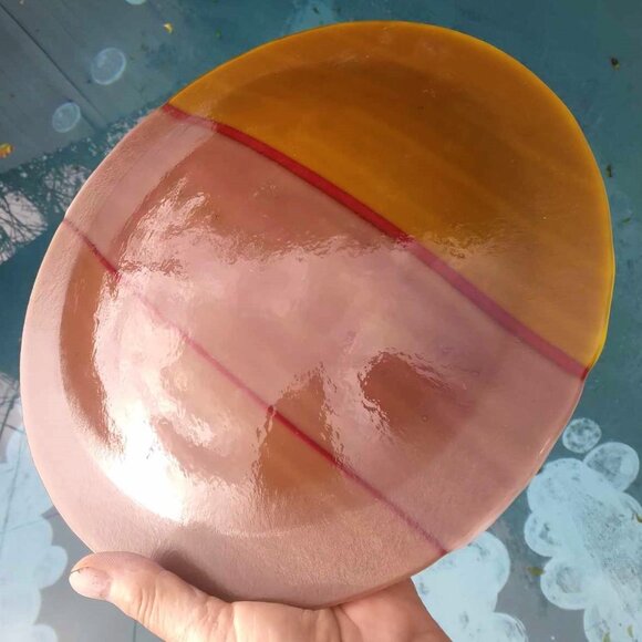 Decorative Three-Layered Fused Art Glass Plate/Bowl in Warm Tones - Picture 10 of 11